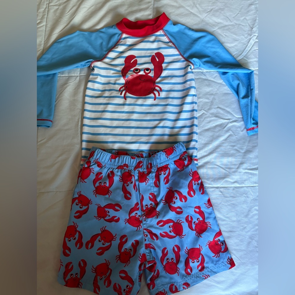 Little Me Striped Blue and Red Crab Swim Set